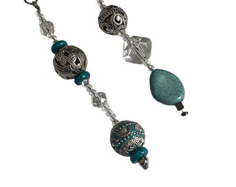 New Design One of a Kind Blue Teal Turquoise Bead Fan Light Pull Chain