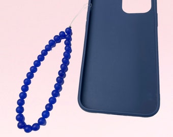 Blue Frosted Glass Bead Wristlet Phone Lanyard