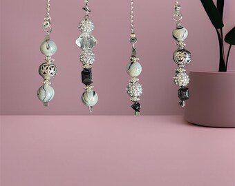 Beaded Fan Light Pull Chains: Silver, Black, and Grey - Set of 4