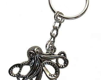 Silver tone Octopus keychain key ring