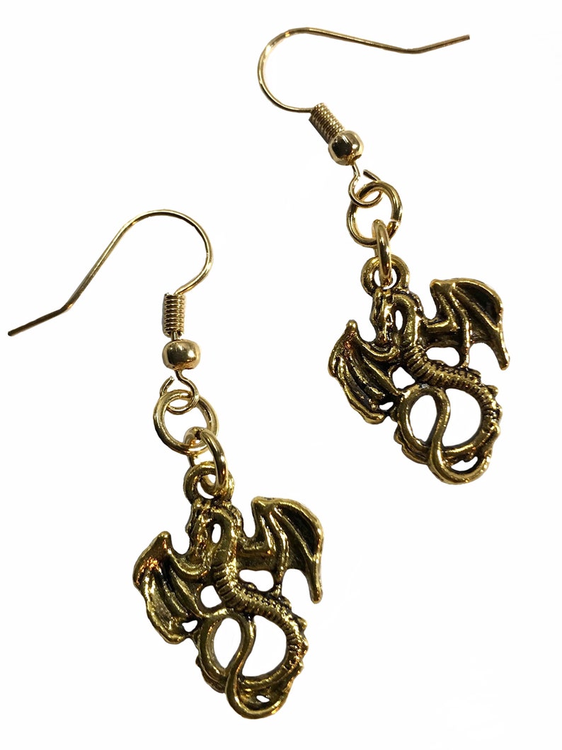 Small Gold Dangle Drop Flying Dragon Earrings