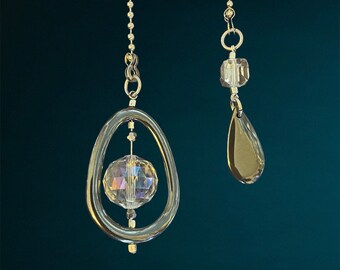 Tear Drop Sun Catcher Hematite Fan Light Pull Chain Set
