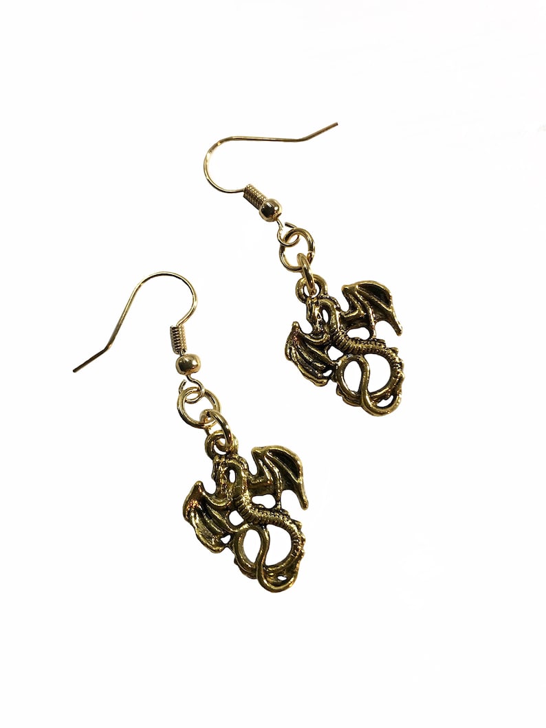 Small Gold Dangle Drop Flying Dragon Earrings
