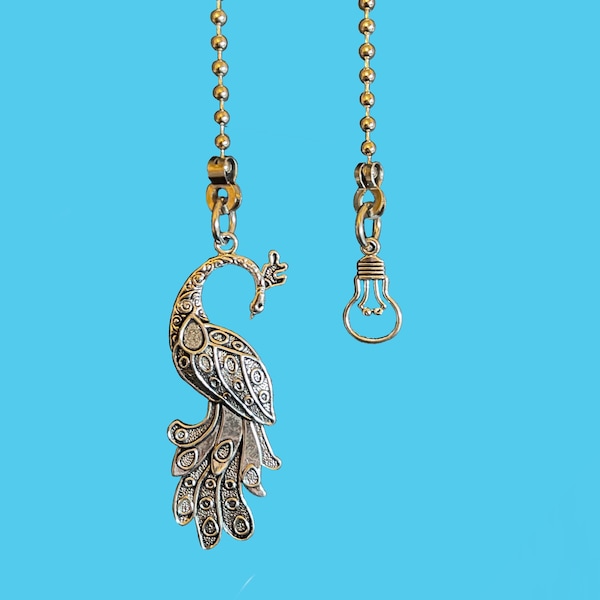 Posing Peacock and Bulb Fan Light Pull Chain Set