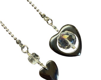 Hematite Heart Crystal Glass Sun Catcher Fan Light Pull Chain Set