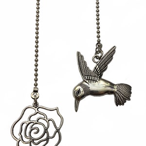 Very Large Hummingbird & Rose Fan Light Pull Chain Ornament Set