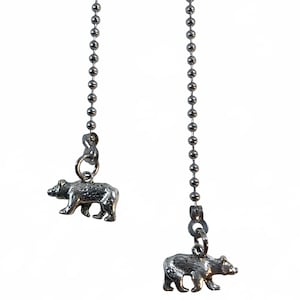 Matching Pewter Bear Fan Light Pull Chain Ornament Set