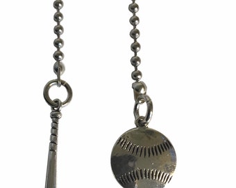 chrome Baseball and Bat Ceiling Fan Pull Chain set of 2 on Silver chains chrome Baseball and Bat Ceiling Fan Pull Chain set of 2 on Silver chains