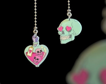 Skull & Potion Bottle Fan Pull Set: Pink Teal Cartoon Skulls