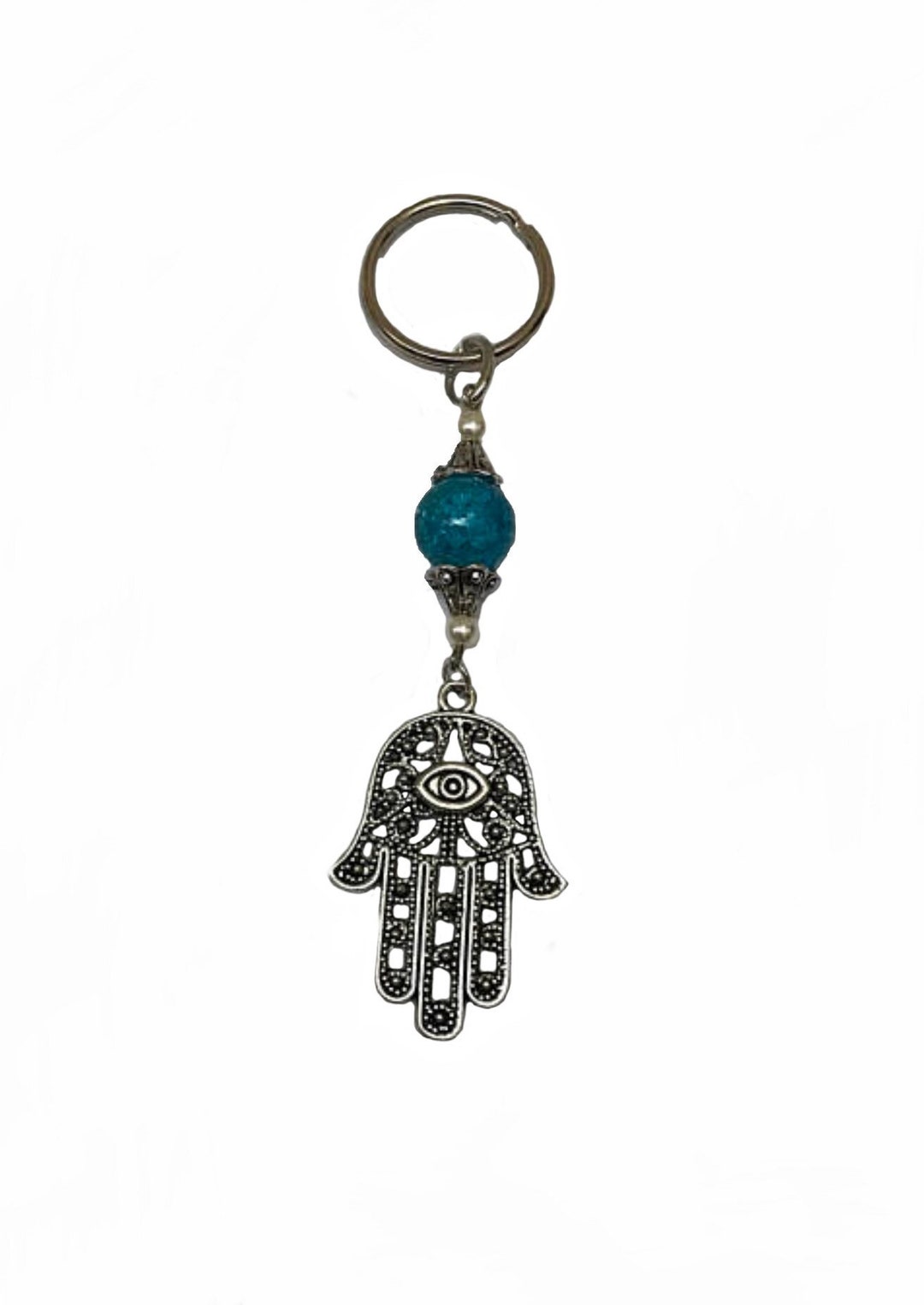 Hamsa Hand Keychain With Crystal Blue Bead - Etsy