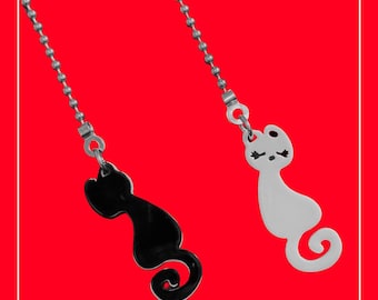 Two Black and White Acrylic Cat Fan Light Pull Chains - Silver Gold or Bronze