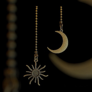 Bronze Color Rustic Sun & Moon Fan Light Pull Chain Set