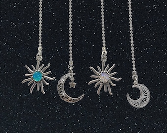 Mix & Match Set of Sun and Moon Fan Light Pull Chain Ornaments Silver