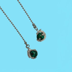 Genuine Natural Stone Dragon Hugging Malachite & Claw Holding Malachite Fan Light Pull Chain Set