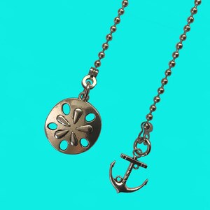 Sand Dollar & Anchor Ocean Theme Fan Light Pull Chain Ornaments - Silver Color