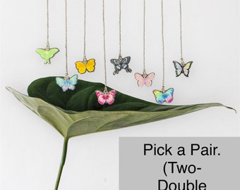 Pick a Set of 2 Acrylic Color Double sided Butterfly Fan Light Pull Chain Set