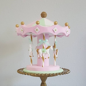 Carousel cake topper / centerpiece - white, pink, gold, mint