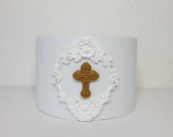 Religious cross faux cake, fake cake stand, Baptism, Communion, First Confirmation