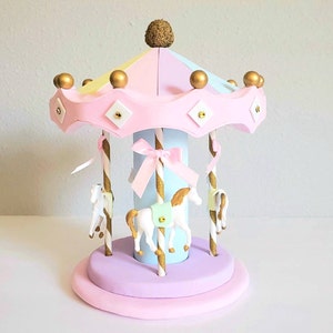 Pastel Carousel cake topper/ centerpiece - baby blue, pink, baby yellow, lavender, mint