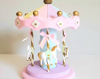 Pastel Carousel cake topper/ centerpiece - baby blue, pink, baby yellow, lavender, mint