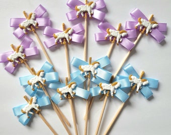 Carousel horse cupcake topper and satin bow - set of 6 toppers