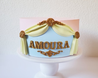Carnival Curtain Circus Personalized Name Fake cake, faux prop, cake stand