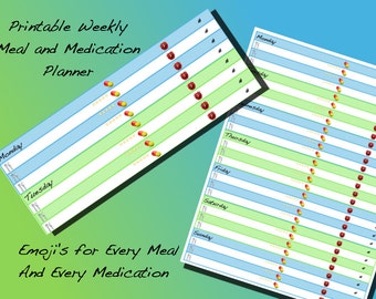 Page de planificateur de repas et de médicaments hebdomadaire unique imprimable avec Emoji