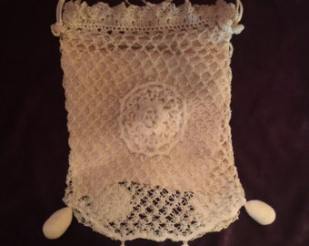 Bolso antiguo de ganchillo con retícula: bandolera victoriana, década de 1700-1800
