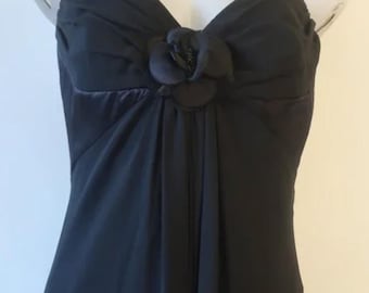 Melinda Eng Silk Strapless Evening Gown: Shirred Bodice, Built-In Bra Size 10