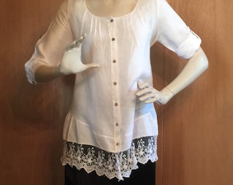 LinenTunic Blouse - Made in Italy - Size Medium to Large