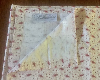 WILLIAMSBURG Flat Single Twin Sheet Quality Cotton Fabric White and Cranberry - Bedding circa 1980s   Never Used REDUCED!