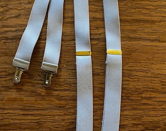Trouser Braces Suspenders Light Gray Extra Length Elastic Easy Clip on Attachment circa 1970s