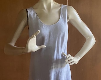Vintage Banana Republic Linen Dress - Light Blue Sleeveless with Floral Overlay, Size 6