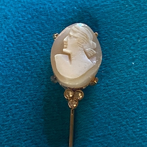 Antique Cameo Stick Pin with Vintage Rhinestones circa 1940s