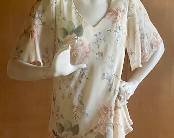 Vintage Floral Chiffon Maxi Dress Asymmetrical Layered Ruffle Size 8