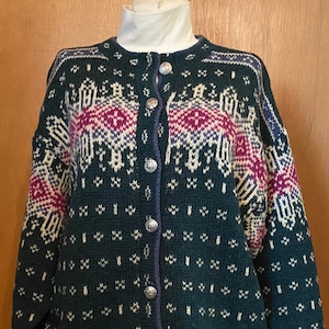 SALE! Wool Cardigan Nordic Style Sweater circa 1970s Size Medium  L.L. Bean REDUCED
