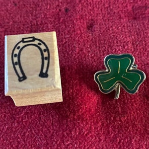 2 Piece Lucky Irish Horseshoe Stamp and Good Luck Clover Pin REDUCED