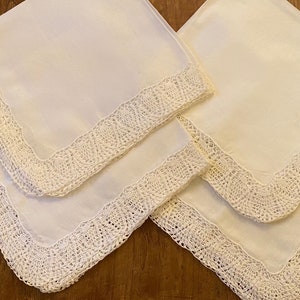 Crochet Cotton Luncheon Napkins (Set of 4) - Vintage Paper White Linen