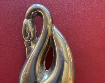 Sterling Silver Swan Brooch or Necklace Modernist Pendant circa 1950s