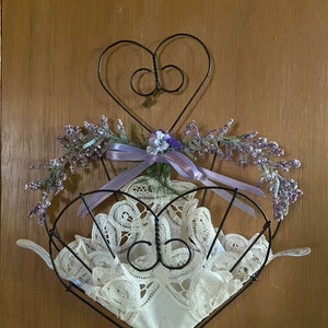 Handcrafted Wire Flower Basket Wall Hanging or Door Decor Posy Pocket Unique Valentine&#39;s, May Day or Mother&#39;s Day Gift