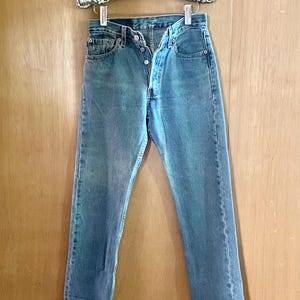 Vintage Levi’s 501 Relaxed Blue Jeans Button Fly Cotton Fabric  W 27 L 30 Excellent Condition Made in the USA