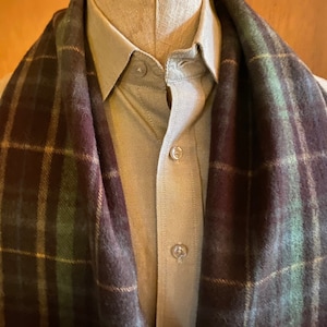 SALE! Lambswool Muffler Scarf Shawl Plaid Green and Brown Nautica circa 1980s REDUCED