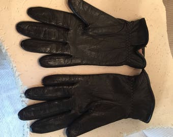 Vintage Fownes 1980’s Black Kid Leather Driving Gloves Size 8 1/2