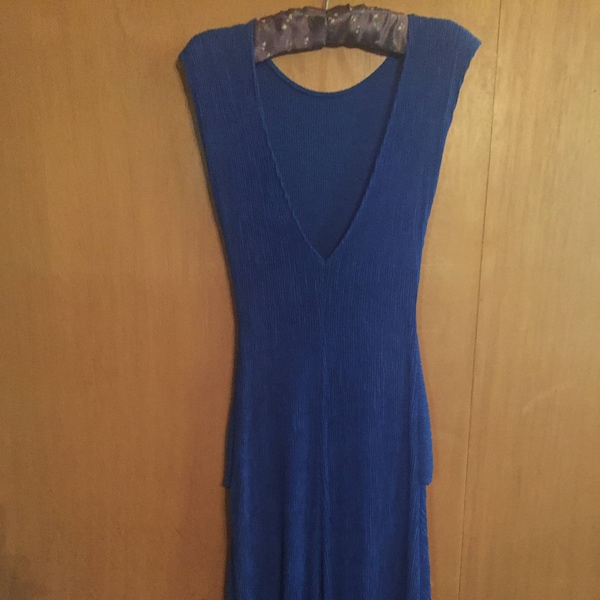 REDUCED Low Back Cobalt  Blue Crepe Drop Waist Sleeveless Dress- Size 6 to 8 -Flattering and Attractive!