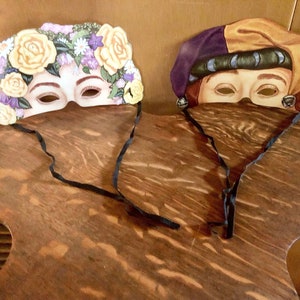 Pair of Medieval Renaissance Masks Jester & Lady in Waiting