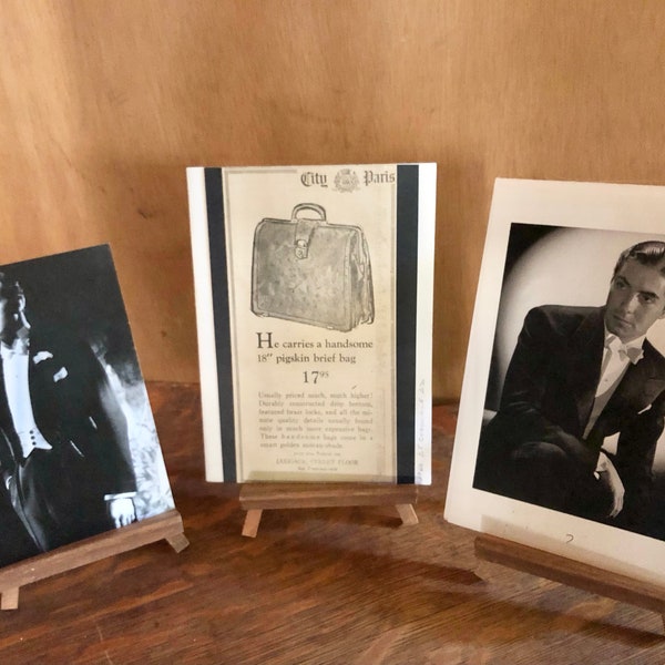 Vintage Vignette Hollywood Stars 2 Photographs David Niven - Tyrone Power c1930s Handmade Card Department Store City of Paris c1960s