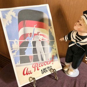 Porcelain Doll & French Cruise Travel Print - 2 Piece Vintage Vignette