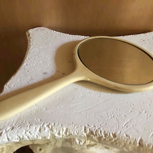 Large Antique Hand Mirror -  Celluloid  -  French Ivory - Beveled No Marring circa 1930s