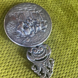 Repoussé Silverplate Purse Mirror Stamped Denmark circa 1950s