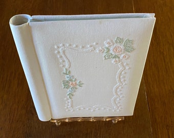 Wedding or Baby Photograph Album  White Linen Embroidered Flowers Holds 68 Photos Never Used - New Condition REDUCED